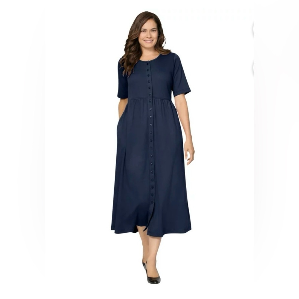 New! Woman Within Women's Plus Sz ButtonFront Essential Dress Pockets  Sz M Plus